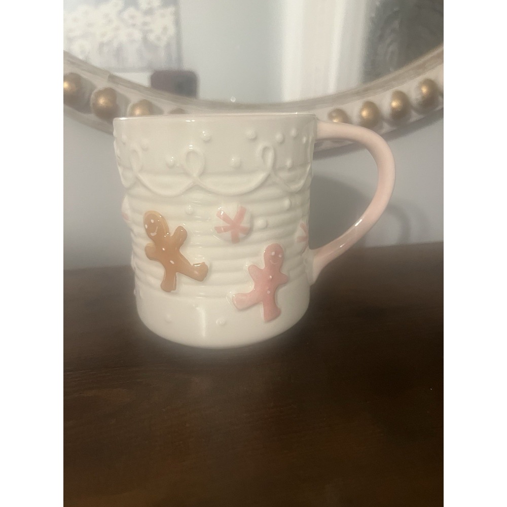 Peppermint‎ & Pine Holiday Mug Textured White Pink Gingerbread Christmas